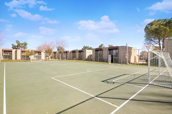 Sport court with soccer nets