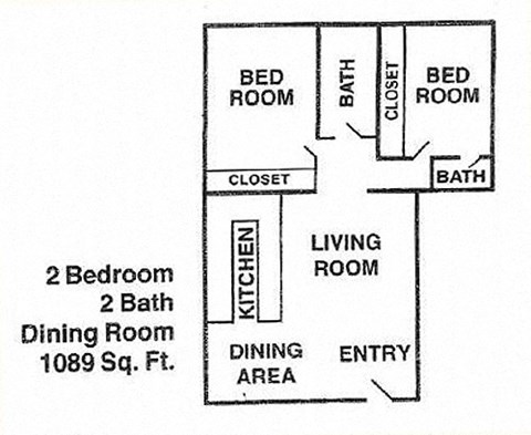 Floor plan for 2 beds, 2 baths, 1089 sqft