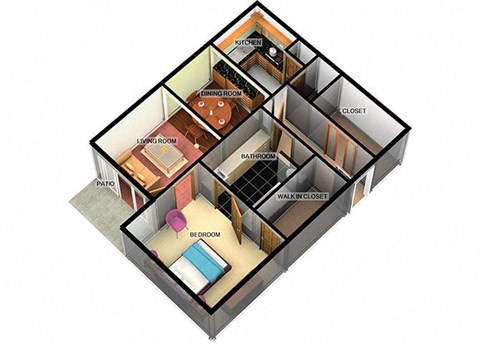 Floor plan for 1 bed, 1 bath, 756 sqft