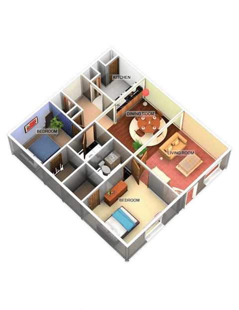 Floor plan for 2 beds, 2 baths, 1008 sqft