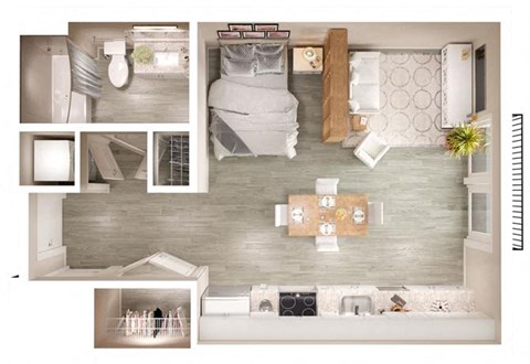 Floor plan for studio, 1 bath, 538 sqft