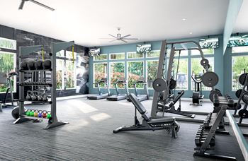 24-Hour fitness center with yoga and spin room