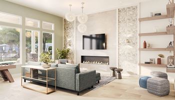 Resident e-lounge with coffee bar, game room & coworking stations