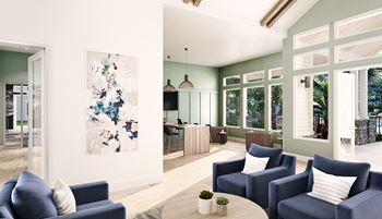 Resident e-lounge with coffee bar, game room & coworking stations