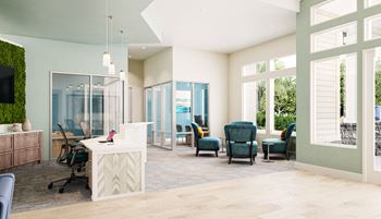 Resident e-lounge with coffee bar, game room & coworking stations