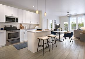 Daytona Beach apartment for rent - a kitchen and living room with an island and bar stools