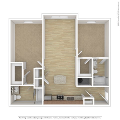 Floor plan for 2 beds, 2 baths