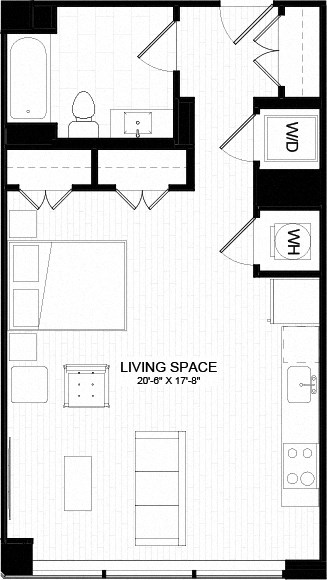 Floor plan for studio, 1 bath, 581 sqft