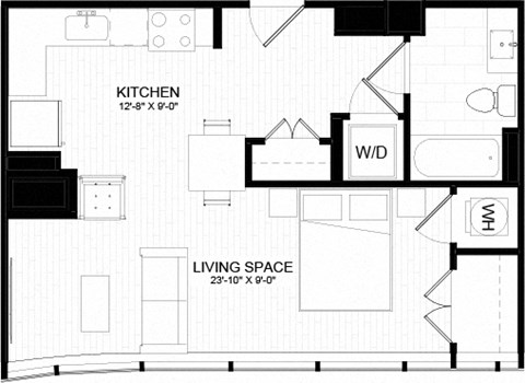 Floor plan for studio, 1 bath, 562 sqft
