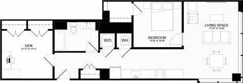 Floor plan for 1 bed, 1 bath, 914 sqft