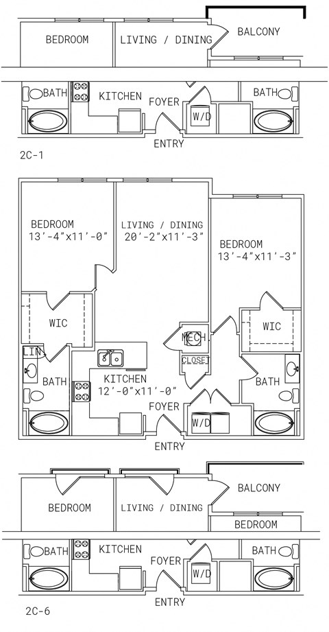 Floor plan for 2 beds, 2 baths, 1095 sqft