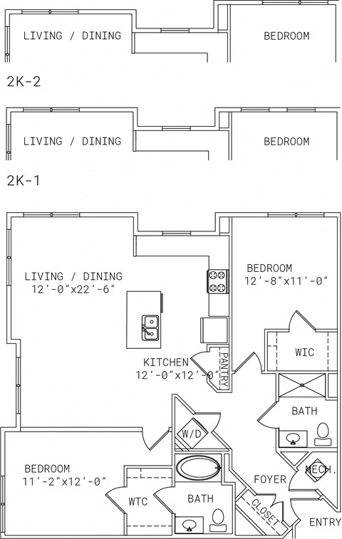 Floor plan for 2 beds, 2 baths, 1210 sqft