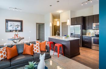 Living area with kitchen view