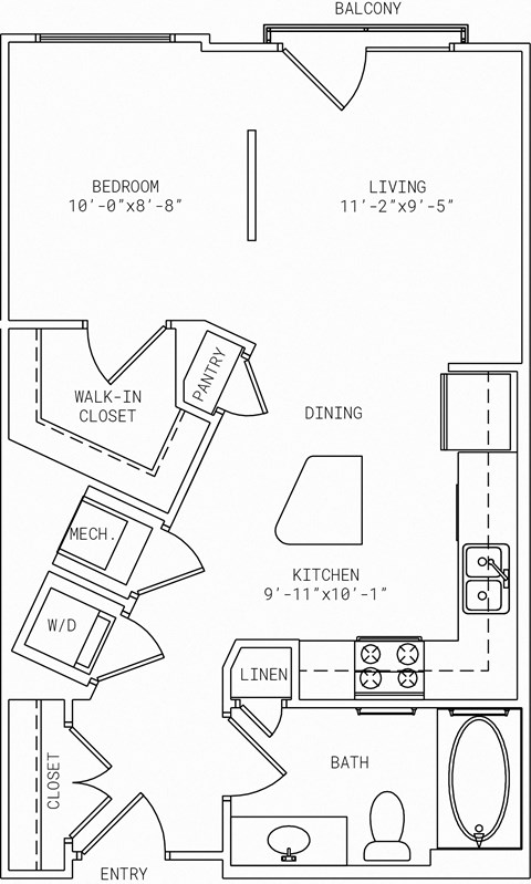 Floor plan for studio, 1 bath, 570 sqft