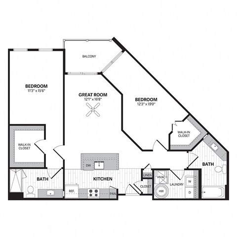 Floor plan for 2 beds, 2 baths, 1148 sqft