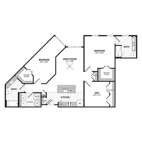 Floor plan for 2 beds, 2 baths, 1311 sqft