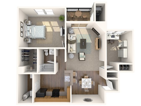 Floor plan for 2 beds, 1 bath, 961 sqft