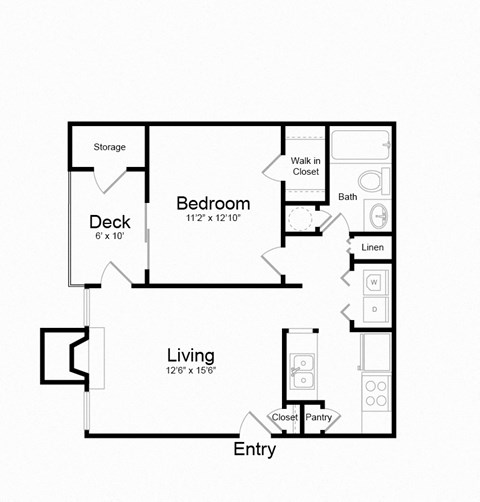 Floor plan for 1 bed, 1 bath, 695 sqft