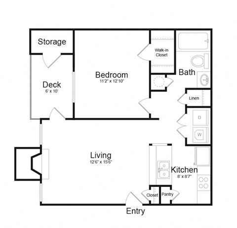 Floor plan for 1 bed, 1 bath, 695 sqft