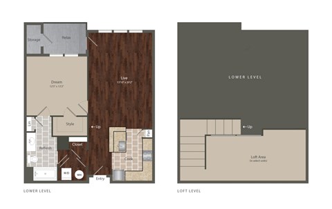 Floor plan for 1 bed, 1 bath, 973 sqft