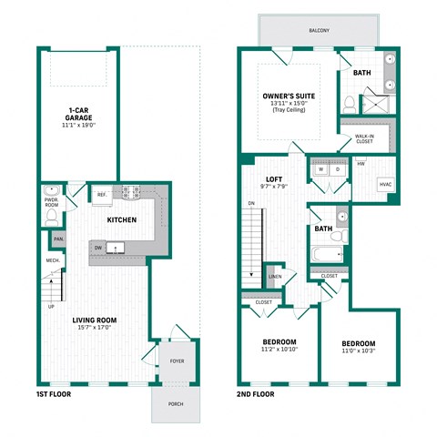 Floor plan for 3 beds, 2.5 baths, 1613 sqft