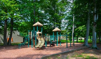 A playground with a slide in a park