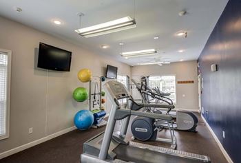Fitness center with cardio machines and stability balls
