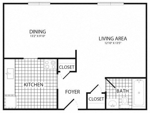 Floor plan for studio, 1 bath, 450 sqft