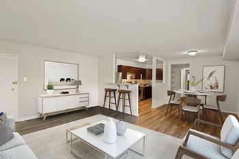Large living room with ceramic tile flooring
