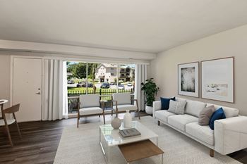Decorated living room with natural light