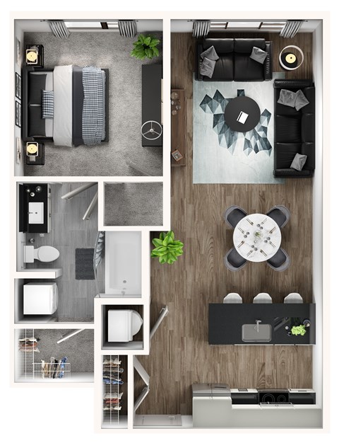 Floor plan for 1 bed, 1 bath, 774 sqft