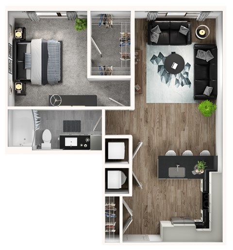 Floor plan for 1 bed, 1 bath, 786 sqft