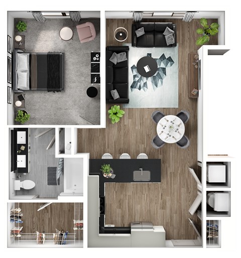 Floor plan for 1 bed, 1 bath, 960 sqft