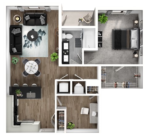 Floor plan for 1 bed, 1 bath, 963 sqft