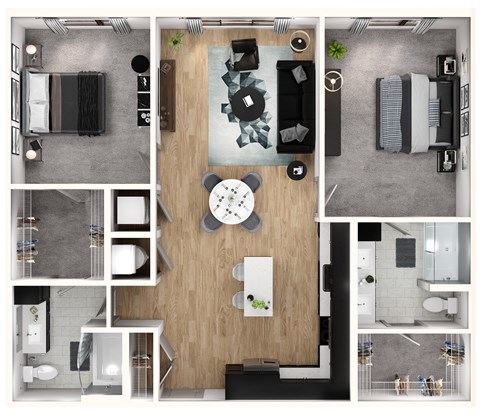 Floor plan for 2 beds, 2 baths, 1210 sqft