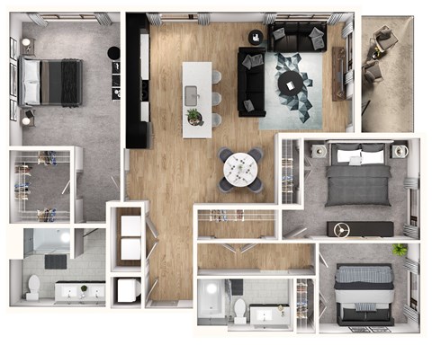 Floor plan for 3 beds, 2 baths, 1448 sqft