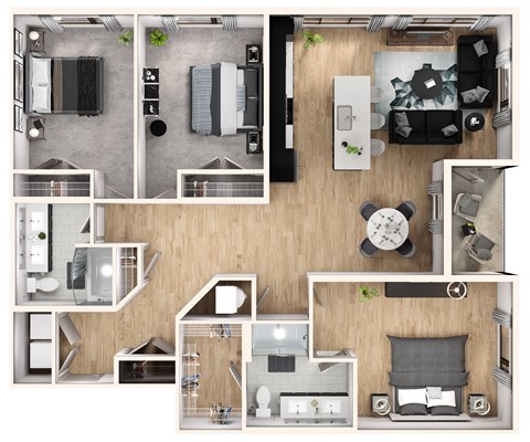 Floor plan for 3 beds, 2 baths, 1522 sqft