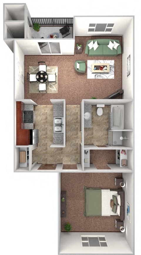 Floor plan for 1 bed, 1 bath, 695 sqft