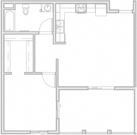 Floor plan for 1 bed, 1 bath, 655 sqft