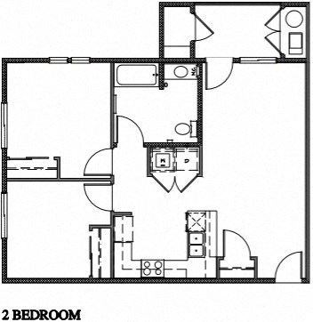 Floor plan for 2 beds, 1 bath, 805 sqft