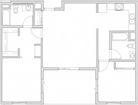 Floor plan for 2 beds, 1 bath, 1072 sqft