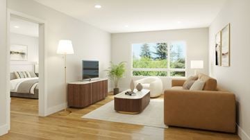 Bay Point apartment for rent - A modern living room with a brown sofa and a television.