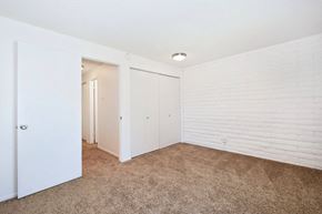 Mt. Home apartment for rent - a bedroom with white walls and carpet and a door to a closet