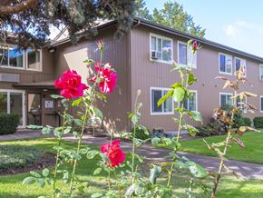 Albany apartment for rent - the front of the house with flowers in the yard