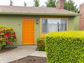 Milwaukie apartment for rent - the front of a green house with an orange door