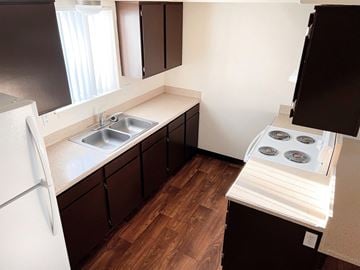 Meridian apartment for rent - a kitchen with a sink and a stove and a refrigerator