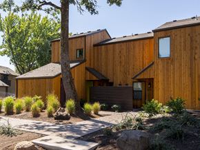 Gladstone apartment for rent - a wooden house with a walkway and a tree