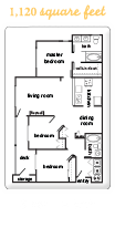Floor plan for 3 beds, 2 baths, 1120 sqft