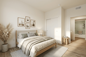 Diamond Springs apartment for rent - A bedroom with a large bed and a potted plant.