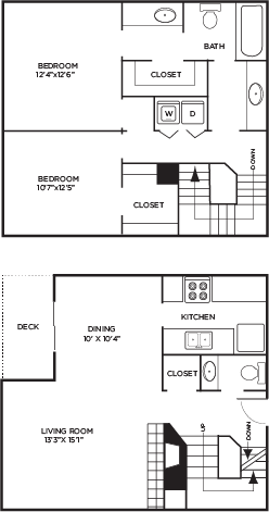 Floor plan for 2 beds, 1.5 baths, 1248 sqft
